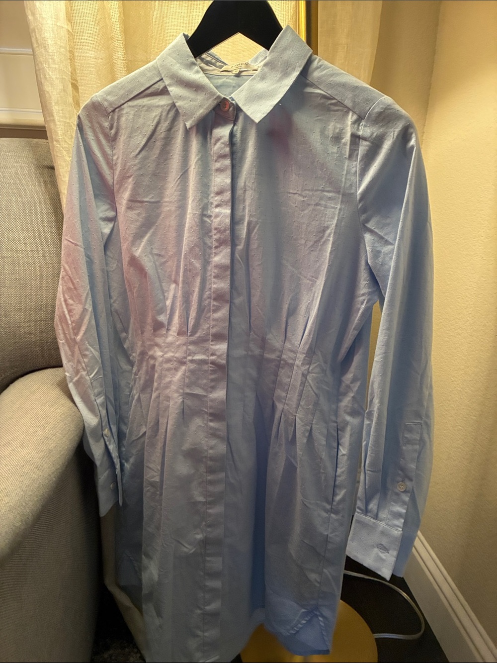 FRNCH Light Blue Long-Sleeve Button-Down dress
